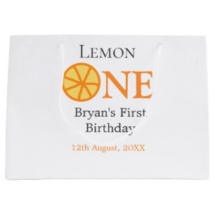 Lemon one happy 1st birthday orange grey retro boh large gift bag