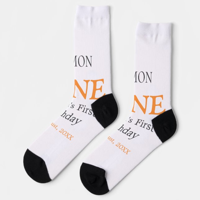 Lemon one happy 1st birthday orange grey retro boh socks (Left)