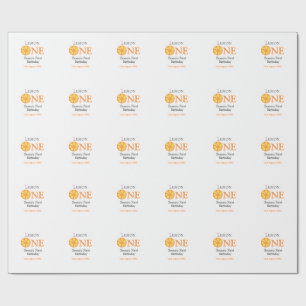 Lemon one happy 1st birthday orange grey retro boh wrapping paper