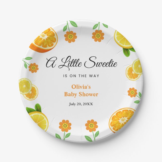 Lemon Orange Citrus Botanical Baby Shower  Paper Plate (Front)