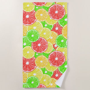 Lemon, orange, grapefruit and lime slices pattern beach towel