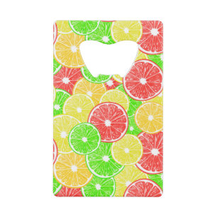 Lemon, orange, grapefruit and lime slices pattern credit card bottle opener