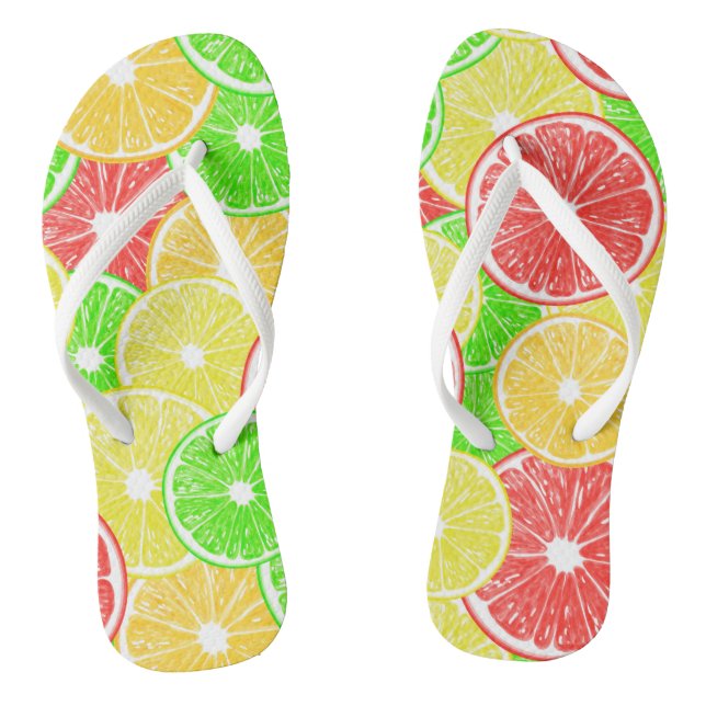 Lemon, orange, grapefruit and lime slices pattern flip flops (Footbed)