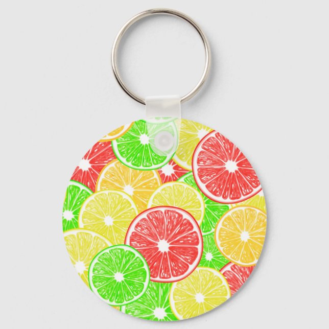 Lemon, orange, grapefruit and lime slices pattern keychain (Front)