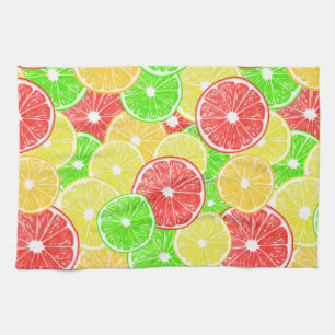 Lemon, orange, grapefruit and lime slices pattern kitchen towel