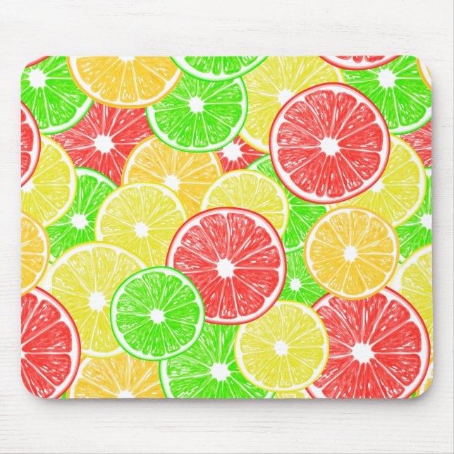 Lemon, orange, grapefruit and lime slices pattern mouse pad (Front)