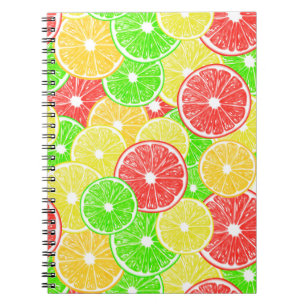 Lemon, orange, grapefruit and lime slices pattern notebook