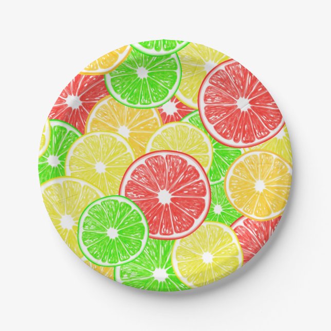 Lemon, orange, grapefruit and lime slices pattern paper plate (Front)