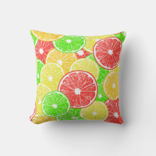 Lemon, orange, grapefruit and lime slices pattern throw pillow