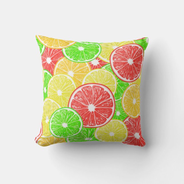 Lemon, orange, grapefruit and lime slices pattern throw pillow (Front)