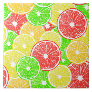 Lemon, orange, grapefruit and lime slices pattern tile