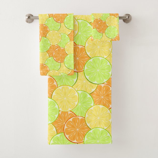 Lemon orange lime fruit pieces citrus fruit orange bath towel set (Insitu)