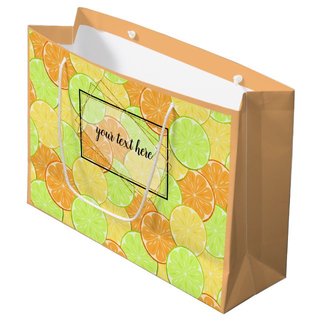 Lemon orange lime fruit pieces personalized fruit large gift bag (Front Angled)