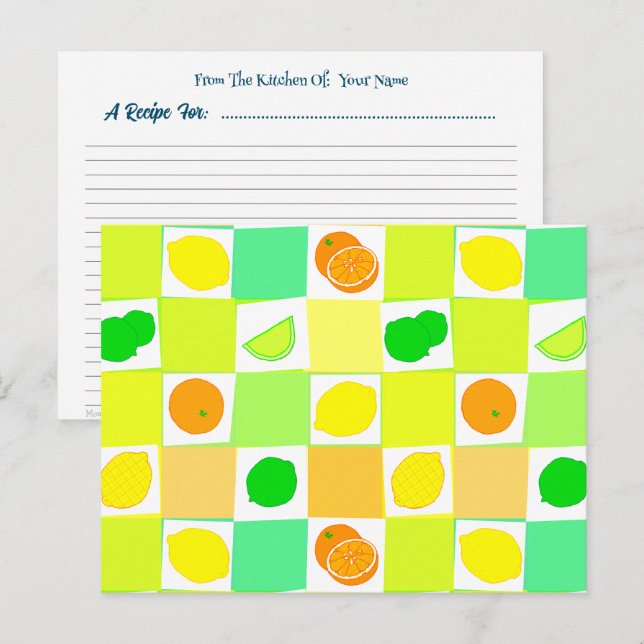 Lemon Oranges Limes Citrus Editable Recipe Cards (Front/Back)