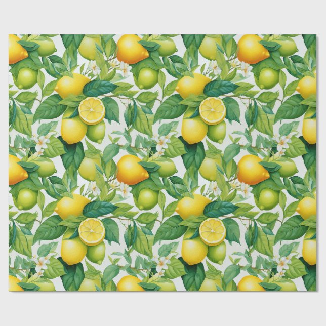 Lemon Orchard Greenery Gift Wrapping Paper (Flat)