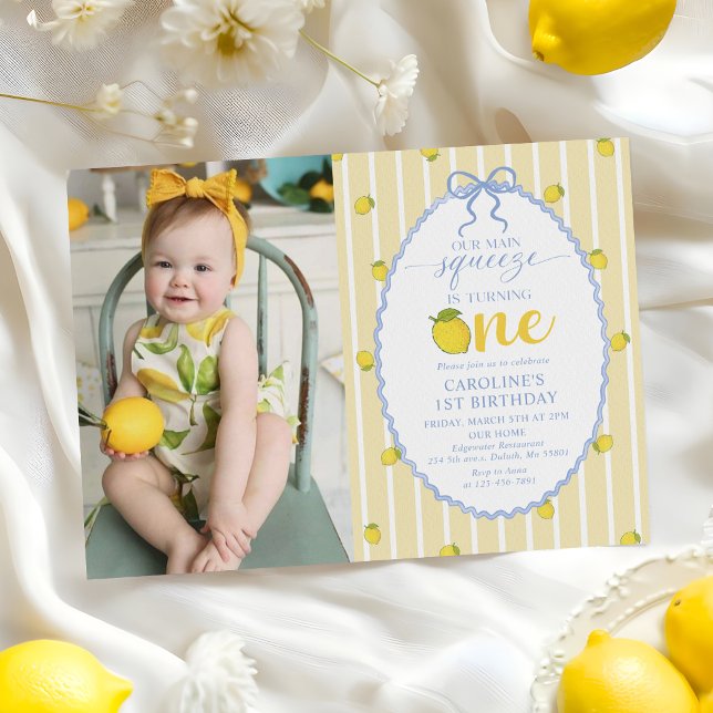 Lemon Our Main Squeeze 1st Birthday Invitation (Creator Uploaded)