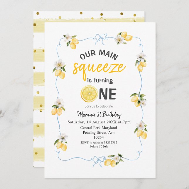Lemon Our Main Squeeze Birthday Party Invitation (Front/Back)