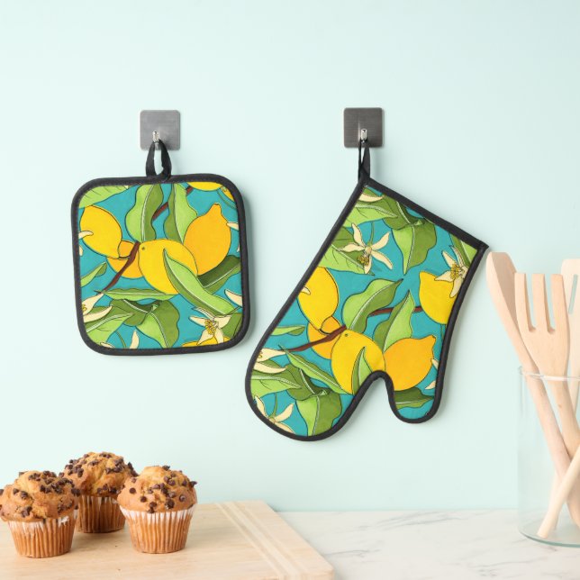 Lemon Oven Mitt & Pot Holder Set (Insitu(Hanging))