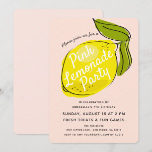 Lemon Pale Pink Lemonade Birthday Party Invitation