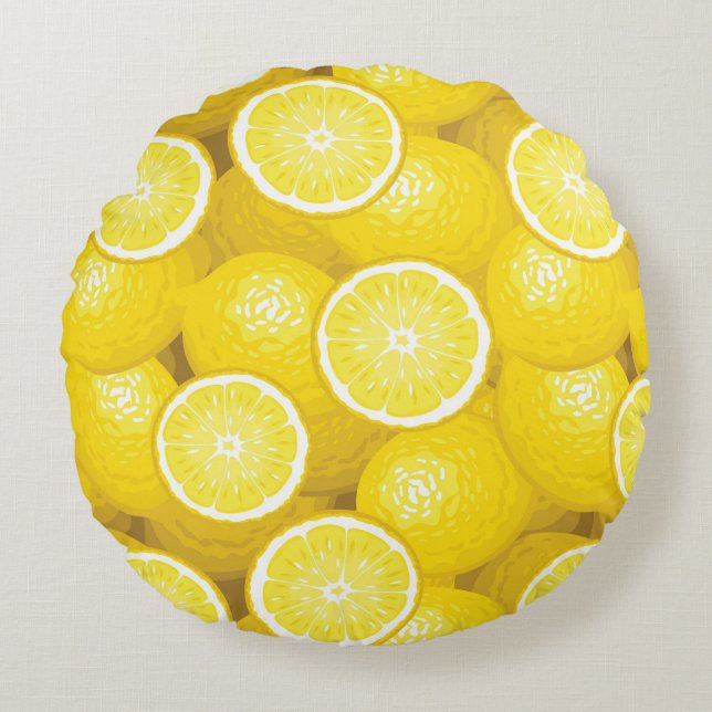 Lemon Pattern 2 Round Pillow (Front)
