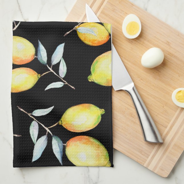 Lemon Pattern Black  Kitchen Towel (Quarter Fold)