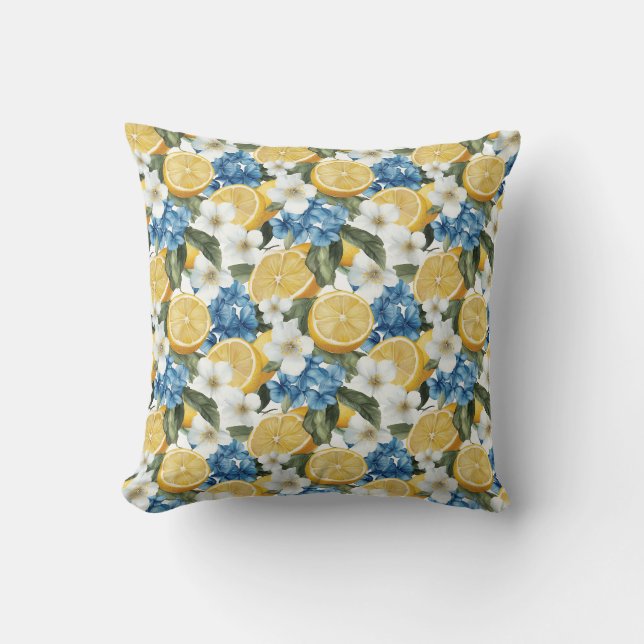 Lemon Pattern Botanical Throw Pillow (Front)