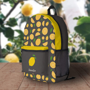 Lemon Pattern Brown Backpack