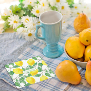 Lemon pattern custom name yellow square paper coaster