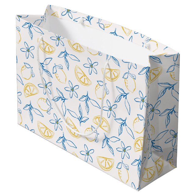Lemon Pattern Hand Drawn Large Gift Bag (Back Angled)