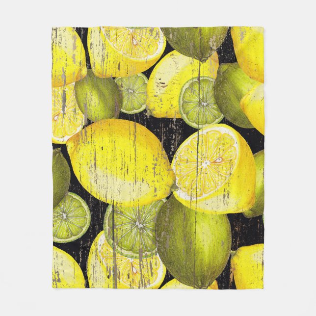 Lemon Pattern: Hand Drawn Wood. Fleece Blanket (Front)