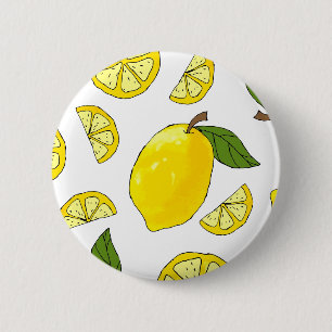 Lemon Pattern Kitchen Artwork Lemon Pattern Fruit 2 Inch Round Button