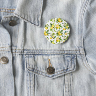 Lemon Pattern, Lemon Flowers, Leaves, Citrus 2 Inch Round Button