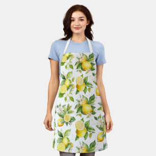 Lemon Pattern, Lemon Flowers, Leaves, Citrus Apron