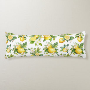 Lemon Pattern, Lemon Flowers, Leaves, Citrus Body Pillow