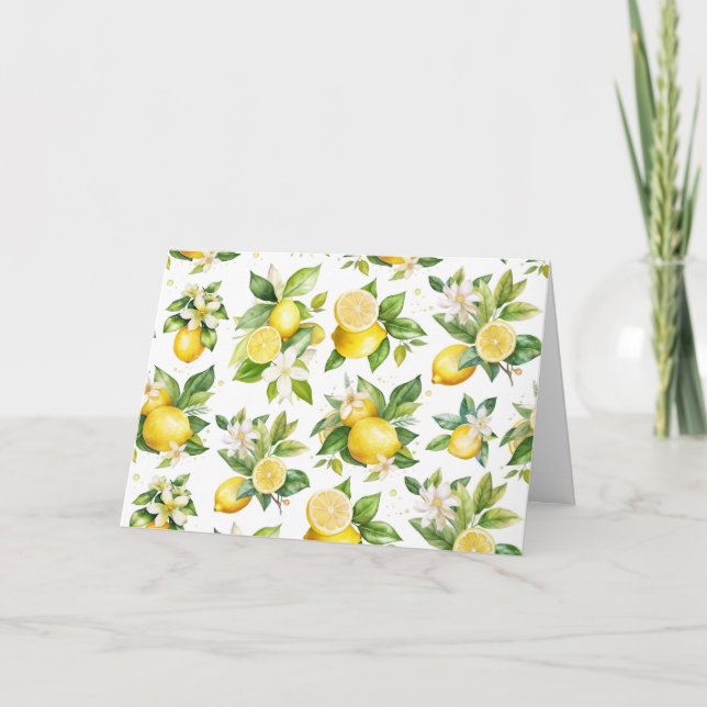 Lemon Pattern, Lemon Flowers, Leaves, Citrus Card (Front)