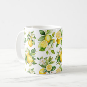 Lemon Pattern, Lemon Flowers, Leaves, Citrus Coffee Mug