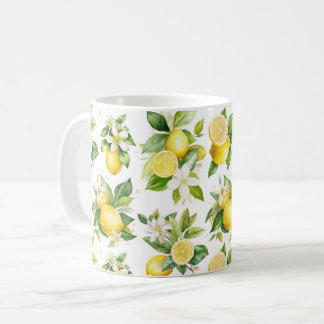 Lemon Pattern, Lemon Flowers, Leaves, Citrus Coffee Mug
