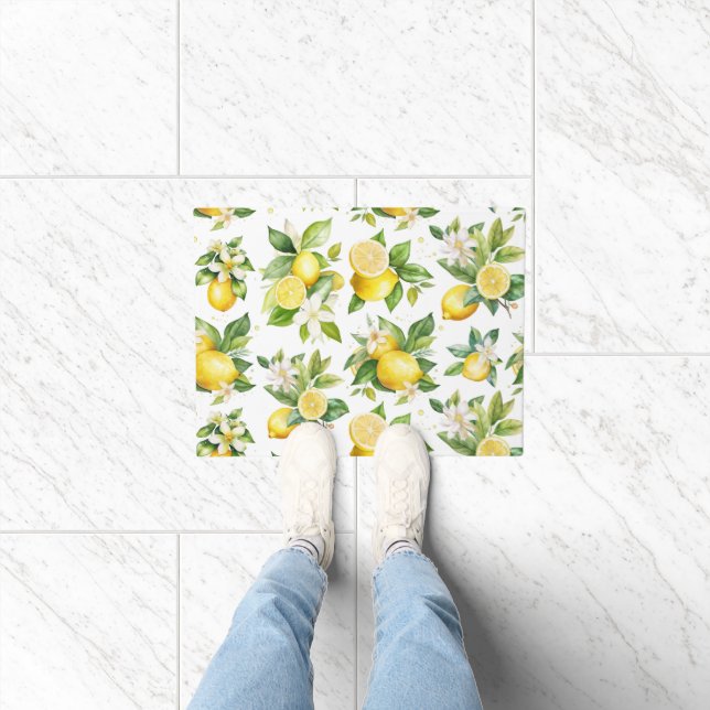 Lemon Pattern, Lemon Flowers, Leaves, Citrus Doormat (Indoor)