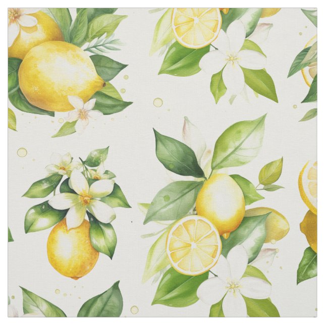 Lemon Pattern, Lemon Flowers, Leaves, Citrus Fabric (Swatch)