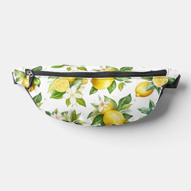 Lemon Pattern, Lemon Flowers, Leaves, Citrus Fanny Pack (Lay Down)