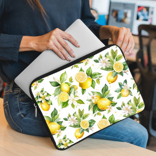 Lemon Pattern, Lemon Flowers, Leaves, Citrus Laptop Sleeve