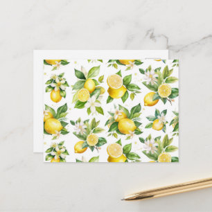 Lemon Pattern, Lemon Flowers, Leaves, Citrus Postcard