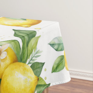 Lemon Pattern, Lemon Flowers, Leaves, Citrus Tablecloth