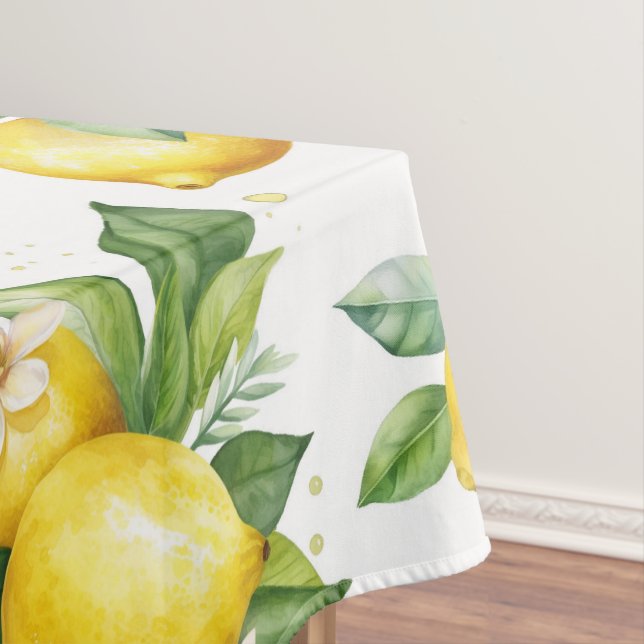 Lemon Pattern, Lemon Flowers, Leaves, Citrus Tablecloth (In Situ)