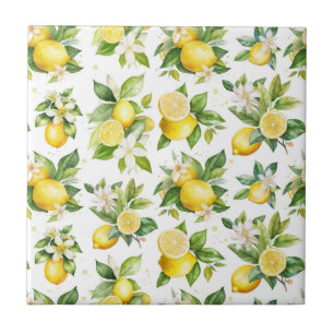 Lemon Pattern, Lemon Flowers, Leaves, Citrus Tile