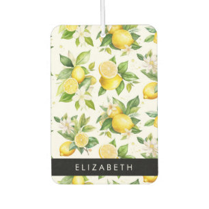 Lemon Pattern, Lemon Flowers, Leaves, Your Name Air Freshener