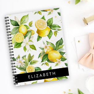 Lemon Pattern, Lemon Flowers, Leaves, Your Name Planner