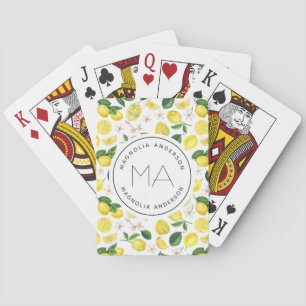 Lemon Pattern Monogram Name Playing Cards