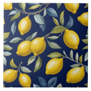 Lemon Pattern on Dark Navy Blue Tile