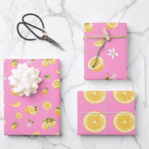 Lemon Pattern Pink Wrapping Paper Sheet